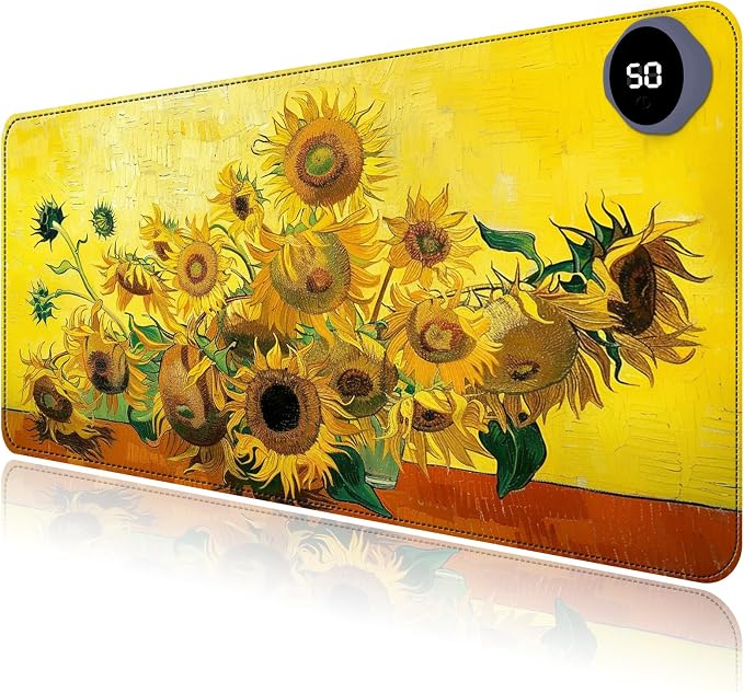 Heated Mouse Pad with 3 Levels Heated & 3 Hours Auto Shut-Off Mouse Pad for Warming Hands in Office Home, 23.6" x 14.2"Large Safe Desk Mat Hand Warmer，Sunflowers