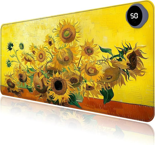 Heated Mouse Pad with 3 Levels Heated & 3 Hours Auto Shut-Off Mouse Pad for Warming Hands in Office Home, 23.6" x 14.2"Large Safe Desk Mat Hand Warmer，Sunflowers