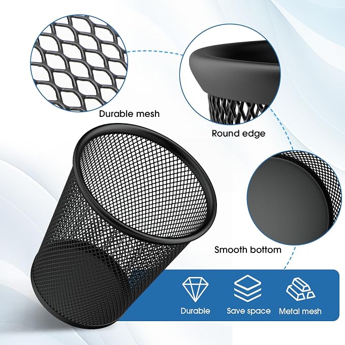 MaxGear Pen Holder for Desk 2 Pack, Mesh Metal, 5.4’’, Makeup Brush Holders | Desk Organizers, Scratch-Proof Metal Base, 4.35" x 4.35" x 5.4", For Home School Office, Multi-Purpose