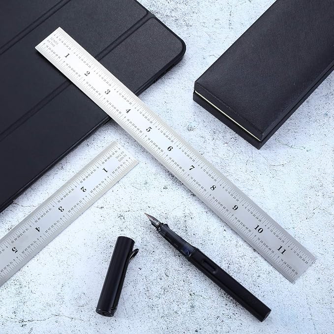 eBoot 2 Pack Stainless Steel Ruler Machinist Engineer Ruler, Metric Ruler with Markings 1/8, 1/16, 1/32, 1/64 Inch for Engineering, School, Office, Architect, and Drawing (12 Inch)