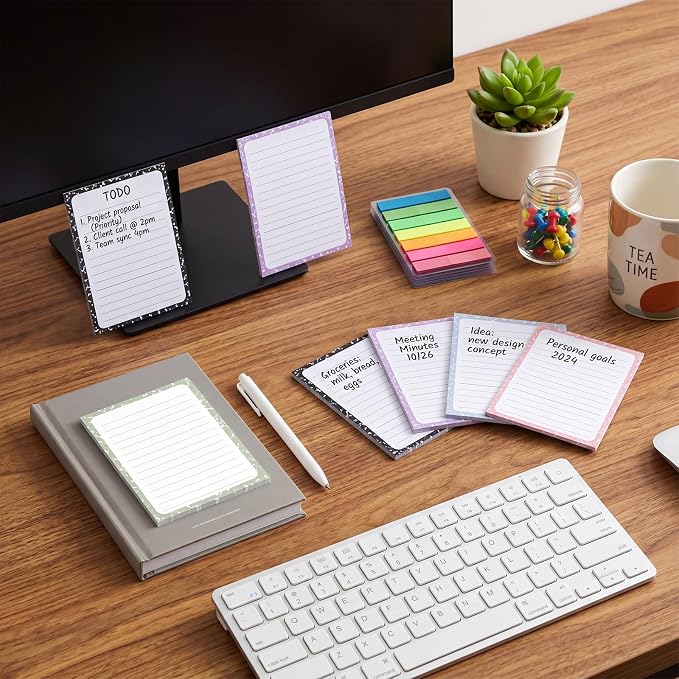 Eaasty 24 Pack Composition Lined Sticky Notes 4 x 6 Inch 40 Sheets Composition Self Stick Note Pads Bulk Back to School Sticky Notes with Lines Post on Desks Windows Door for Teacher Student Office