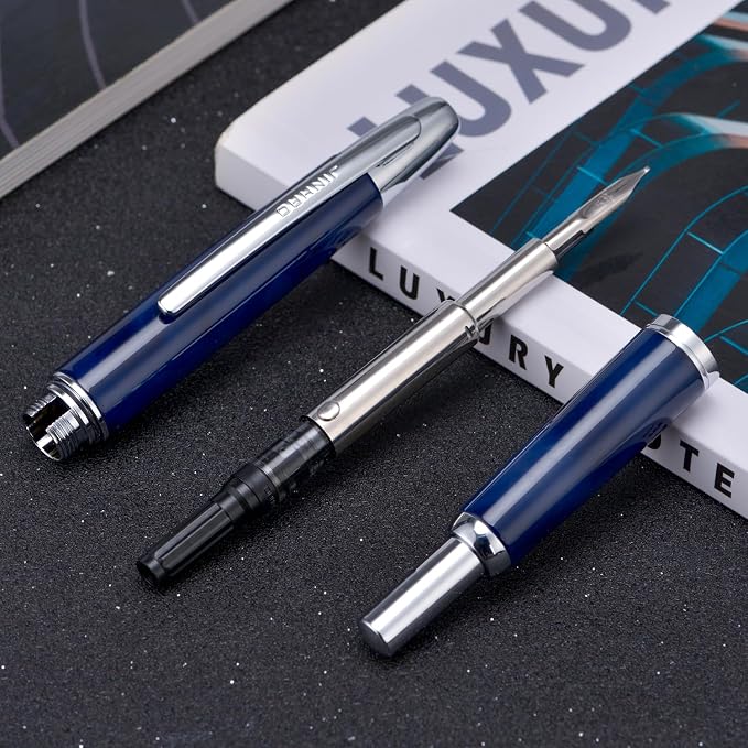 Jinhao 10 Press Fountain Pen with Box, Glacier Blue Retractable Medium Nib with Ink Converter Set (Silver Clip)