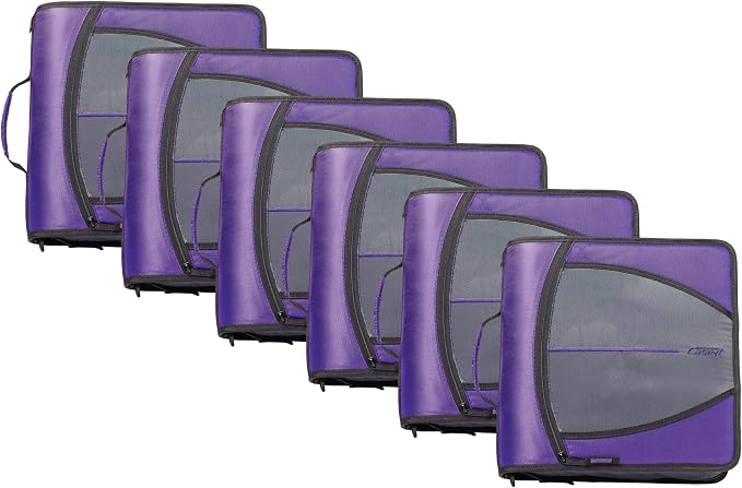 Case-it Mighty Zip Tab School Zipper Binder | 3-Inch O-Rings, 600-Sheet Capacity, 5-Subject Expanding File Folder, Multiple Pockets & Storage Organizer, Shoulder Strap | D-146 Purple Haze