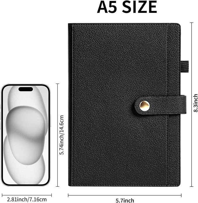 A5 Lined Journal Notebook for Women Men, Hardcover Journals for Writing, 320 Pages 100GSM Thick Paper, Daily Journal Notebook for Work, School, Note Taking, Business, Travel（Black）