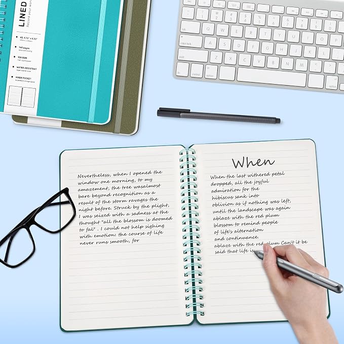 Lined Spiral Journal Notebook with 160 Pages, 8×5.7in, A5 Spiral Notebook, Journaling Notebooks for Work, School, Women, Men, College Ruled Spiral Notebook, Hardcover Leather Journals, Turquoise