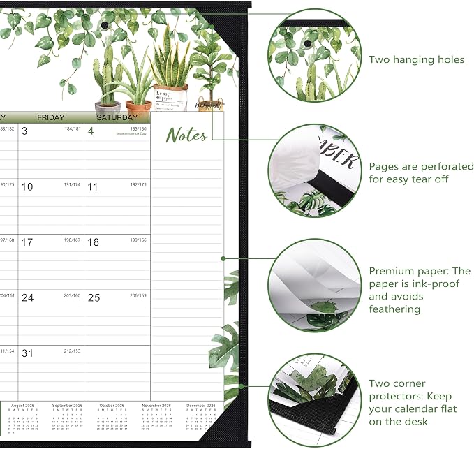Desk Calendar 2026-2027 - Large Desk Calendar 2026-2027 22x17, Jul. 2026 - Dec. 2027, 26-27 Large Calendar, 18 Months, Corner Protectors - Plants