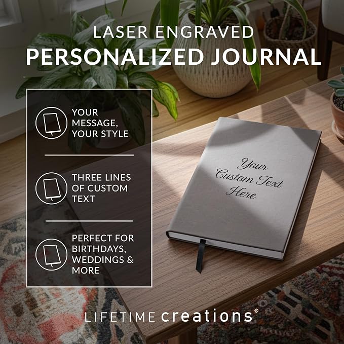Lifetime Creations Customized Create Your Own Notebook Journal (Gray) - Personalized Hardcover Vegan Leather Journaling Notebooks, Business Gift for Women, Men, Teachers, Professionals