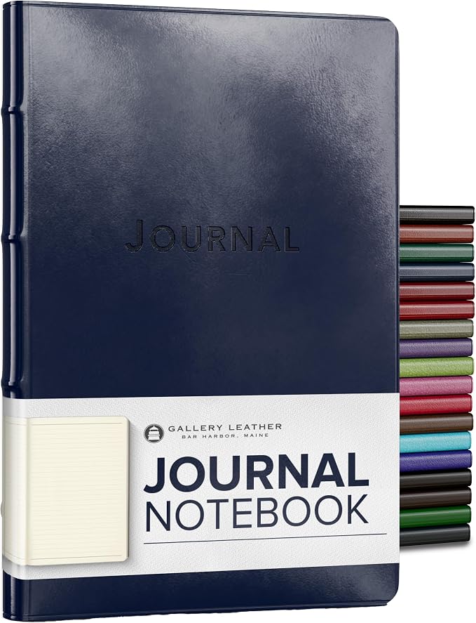 Gallery Leather Journal Notebook - 192 Pages, Hardcover, For Men and Women | For Writing, Work & Travel, Handcrafted - Acadia Navy - 8 x 5.5, Desk Hardcover