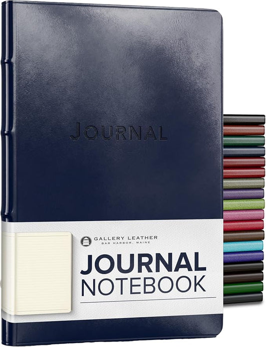 Gallery Leather Journal Notebook - 192 Pages, Hardcover, For Men and Women | For Writing, Work & Travel, Handcrafted - Acadia Navy - 8 x 5.5, Desk Hardcover