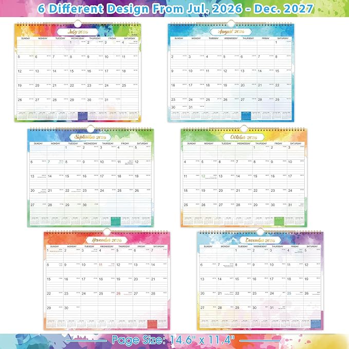 2026-2027 Wall Calendar - 2026-2027 Calendar, 18 Months Calendar, Jul.2026 - Dec.2027, Monthly Calendar with Julian Date, 15 x 11.5 in, Twin-Wire Binding, Great for Hanging on The Wall, Color Design