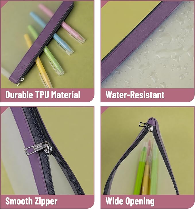 Mr. Pen- Clear Pencil Pouch, 9" x 6.88", 3 Pack, Durable TPU Material | Large Water-Resistant Pencil Bags with Smooth Zipper, Multipurpose Clear Pouch for Stationery, School, Office