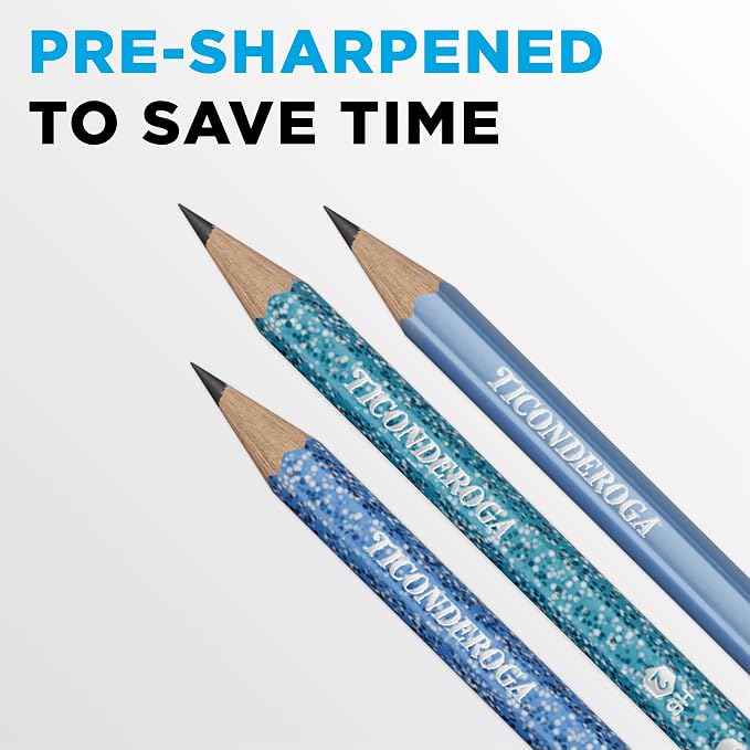 Ticonderoga Wood-Cased Pencils Pre-Sharpened, Arctic Blues, 18 Count