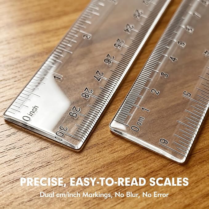6 Piece Geometry Set, Professional Drafting Tools | 12″/6″ Clear Rulers, 2 Triangle Rulers, 2 Protractor for School, Office, Engineering & Art Drawing