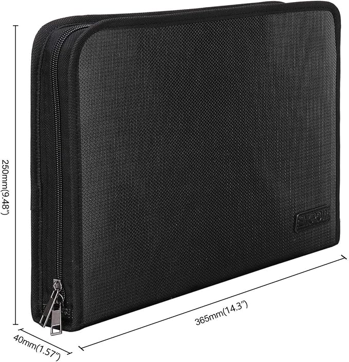 ENGPOW Expanding File Folder,Fireproof 3 Pockets Document Organizer Bag | Accordion File Organizer with Zipper＆Labels,Portable Home Travel Safe Storage for Important Files,Papers,Letter Size,Black