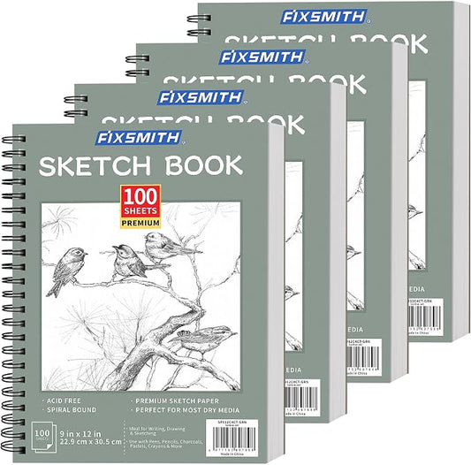 FIXSMITH 9"X12" Green Sketch Book, 400 Sheets (68 lb/100gsm) Spiral Sketchbook, Acid Free Drawing Paper, Sketch Pad for Beginners,Artists & Professionals, Bright White