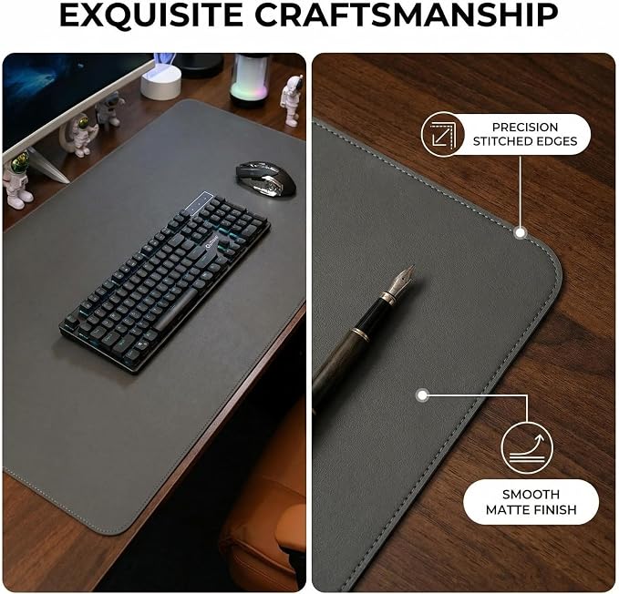 Leather Desk Mat - Non-Slip PU Desk Pad for Office and Home - Desk Organization and Accessories - Ideal for Mouse Pad and Desk Mats on Top of Desks(Dark Gray,19.7''x 39.01'')