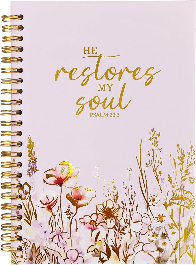 Christian Women's Notebook With Gold Foil, Christian Gift Diary, Women's Prayer Diary, Exquisite Bible Notebook, Psalm 23:3 "He Restores My Soul, 5.5 X 8.3