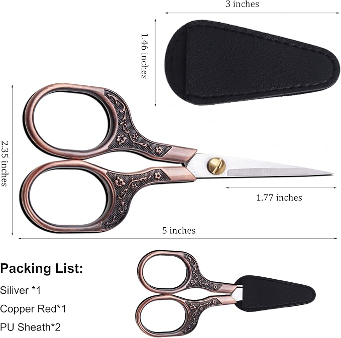 Small Sharp Scissors for Hair Cutting, Beard, Eyebrow, Nose, Facial Hair, Beauty | Sewing Trimming Scissors for Embroidery, Yarn Fabric, Thread, Craft & Crochet