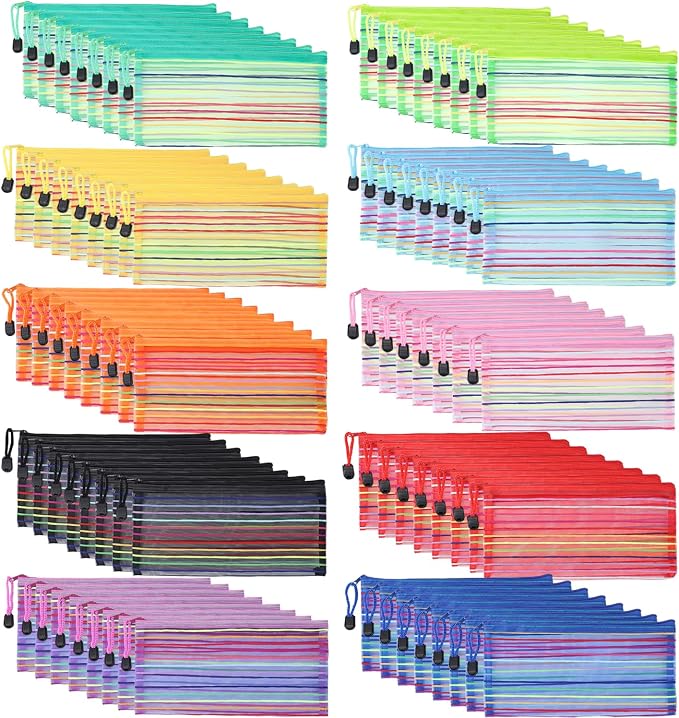 80 Pack 10 Colors Pencil Pouch Bulk Mesh Zipper Pouch Bags, Small Storage Bag, Multipurpose Pencil Case for School and Office Supplies, Travel Accessories