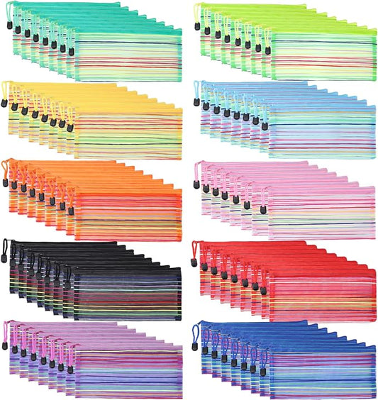 80 Pack 10 Colors Pencil Pouch Bulk Mesh Zipper Pouch Bags, Small Storage Bag, Multipurpose Pencil Case for School and Office Supplies, Travel Accessories