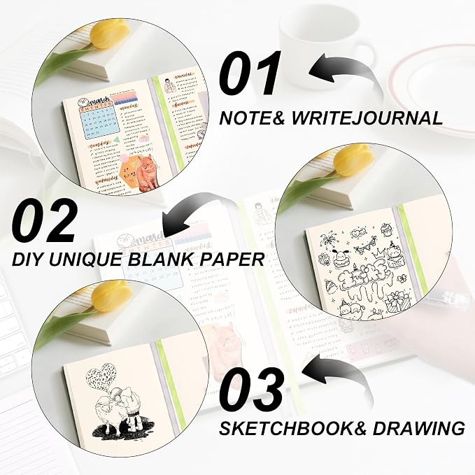 Blank Journal Notebook 720 Pages A6 Unlined Plain Sketchbook No Lines Soft Leather Small Blank Notebook for Women Drawing Book Memo Writing Sketch Diary Notebook 3.9 × 5.5 (Blue Blank Notebook)