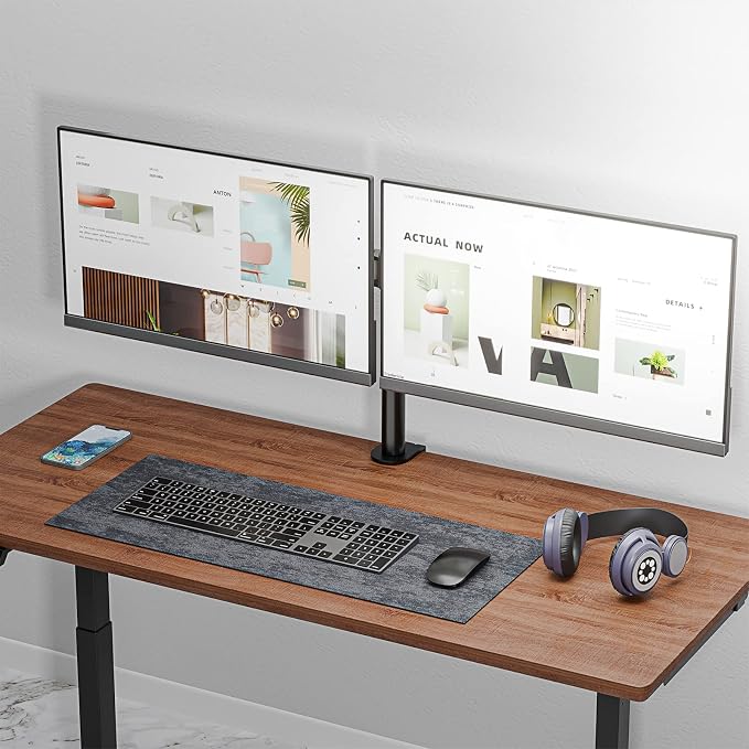 WALI Articulating Dual Monitor Stand for 13-27 inch Screens, 22 lbs per Arm | 2 Monitor Desk Mount, Full Motion with Tilt, Swivel, Rotation, C-Clamp & Grommet Base, VESA 75/100mm (M002), Black