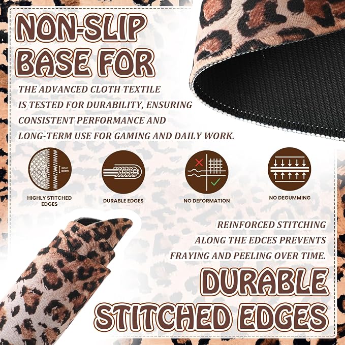Sabary Large Leopard Print Desk Mat Brown Cheetah Gaming Mouse Pad Leopard Desk Accessories Irregular Shaped Animal Print Decor for Laptop PC Computer Office Home Desktop Decor 31.5" x 15.8"