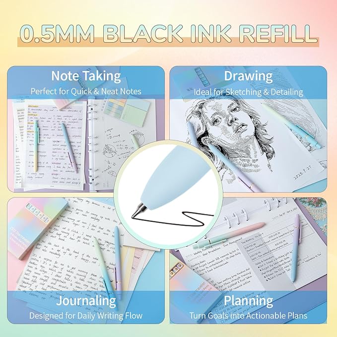 UIXJODO 12 Pcs Gel Pens 0.5mm Quick Dry Black Ink Pens Fine Point Smooth Writing Pens, Cute Office and School Supplies Gifts for Women Teacher Students (12 Pcs Ombre Gold)