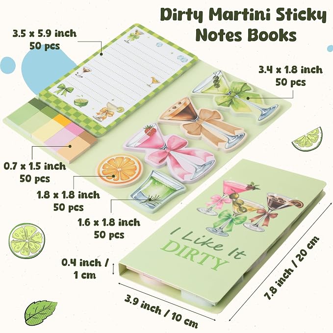 B1ykin Sticky Notes Set - 550 Sheets Memo Writing Pad Martini Design | Self-Stick Notes Pages, Teacher Appreciation Gift, School Office Supplies, I Like It Dirty Design