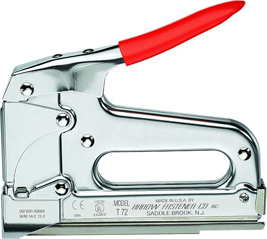 Arrow T72 Heavy Duty Wire and Cable Staple Gun, Manual Stapler | Staple Gun for Installing Wiring for Telecommunications, Internet, and Computer Cables, uses T72 Insulated Staples