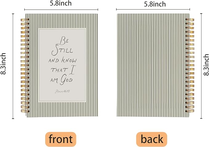 Green Striped Christian Notebook Journal, Psalm 46:10 Bible Notebook for Note Taking, Be Still and Know That I Am God Religious Scripture Spiral Journal 5.5x8.3 Inch