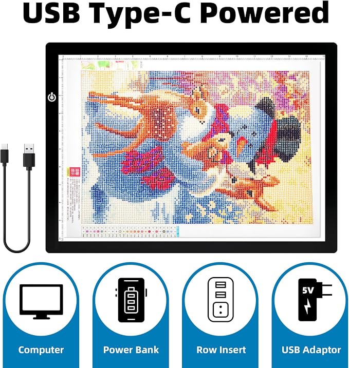LooEooDoo A3 Light Pad for Diamond Art Bright Board, Tracing Light up Box for Weeding Vinyl, Ultra-Thin Copy Board with Adjustable Brightness for Drawing, Sketching, Animation