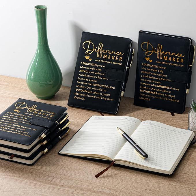 Kosiz 20 Pcs/10 Sets Employee Appreciation Gift Bulk A5 Leather Notebook Inspirational Journal Pen Thank You Gift for Men Women Coworker Teacher Office Back to School(Black,Difference Maker)