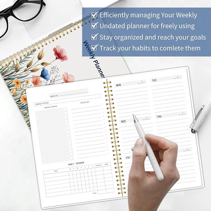 TREES Undated Weekly Planner, Weekly To-Do List, Goal and Habit Tracker | 5.8" x 8" Spiral-Bound Organizer for Weekly Goals, Tasks and Habits, Designed for Work, School and Everyday Planning
