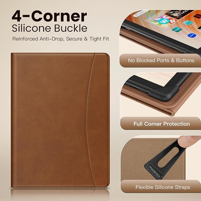 MoKo for Universal 11 inch Android Tablet Case with Pen Holder, Brown | Fits All 9.6-11 inch Tablets, Slim 360 Degree Rotating Cover, Multi-Angle Stand, Front Pocket, No fit iPad/NO back opening