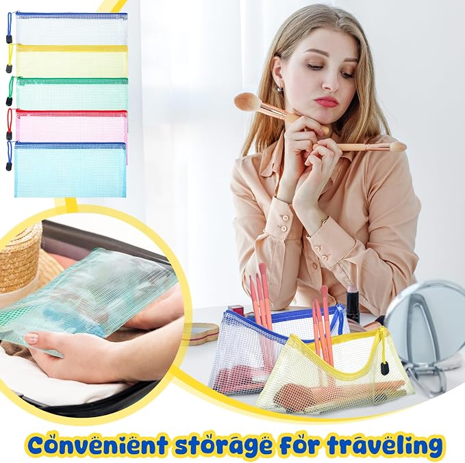 Zhehao 200 Pieces A6 Mesh Zipper Pouch Bulk Mesh Bags with Zipper Waterproof Small Pencil Pouches for Office Supplies Organization 9.4 x 4.5 Inches(Mixed Colors)