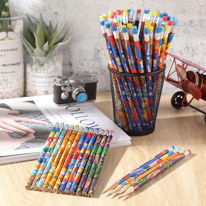 Handepo 144 Pcs Attendance Pencils with Eraser Bulk Back to School Assorted Wooden Pencils Student Preschool Kindergarten Primary School Classroom Carnival Prize Educational Geography Learning Tool