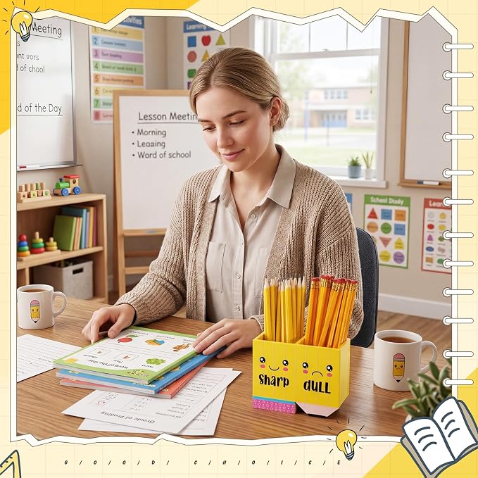 DoubleFill 1 Pcs Pencil Shaped Holder Sharp Dull Holder Wooden Dispenser Pen Storage with Classic Pencil Shaped Design for Back to School Teachers Classroom Organization Accessories