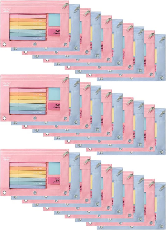 Mr. Pen- Pencil Pouch for 3 Ring Binder, 30 Pack, 10"x6.75", Smooth Zipper | Clear Window, Bulk Large Capacity Pencil Case with 3 Reinforced Grommets for School, Office, Supplies Storage | Clear Window, Bulk Large Capacity Pencil Case with 3 Reinforced...