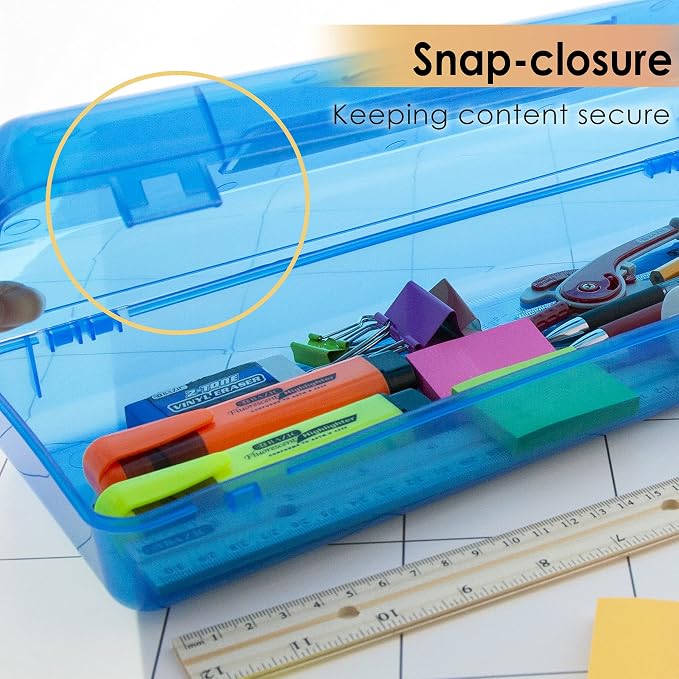 BAZIC PRODUCTS Bright Color Ruler-Length Pencil Box, 12-Case | 13 3/8 x 5 3/8 x 2 1/2 in, snap-latch lid for long supplies