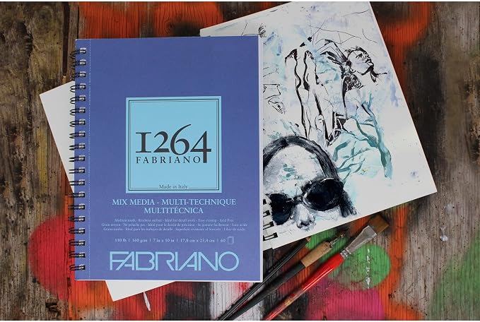Fabriano 1264 Mixed Media Pad, 18" x 24" Spiral Bound, 110 lb., 3-Pack
