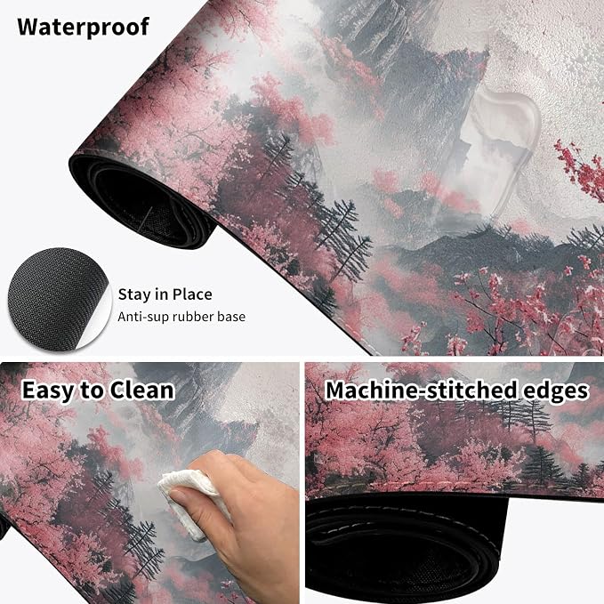 Heated Desk Pad Mouse Pad,Heated Desk Mat,with 3 Heating Levels & 3 Hours Auto Shut-Off,Leather 23.6"*14.2" Gaming Mouse Laptop Mat,Foot Warmer,Watercolor Tree Mountain