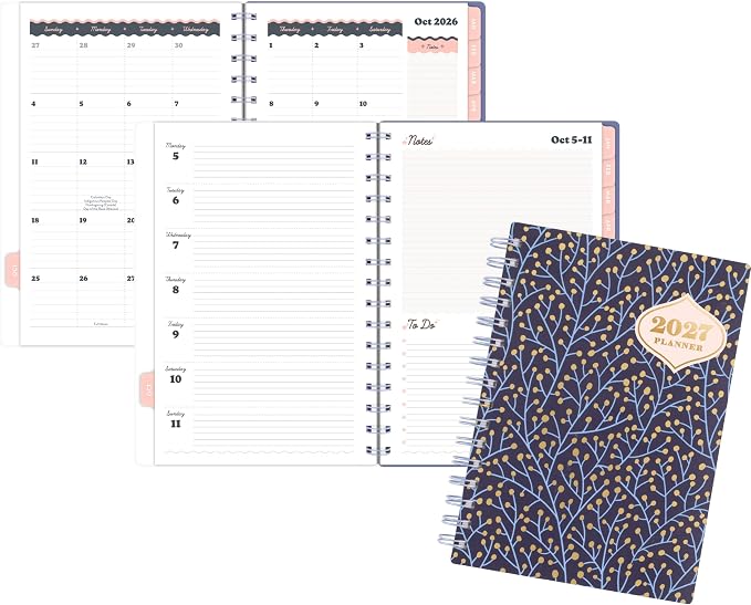 Mead Cambridge 2027 Planner, Weekly & Monthly, 15-Month Oct-Dec, 5.5" x 8.5", CatCoq, Berry Branches (CC01-200-27)