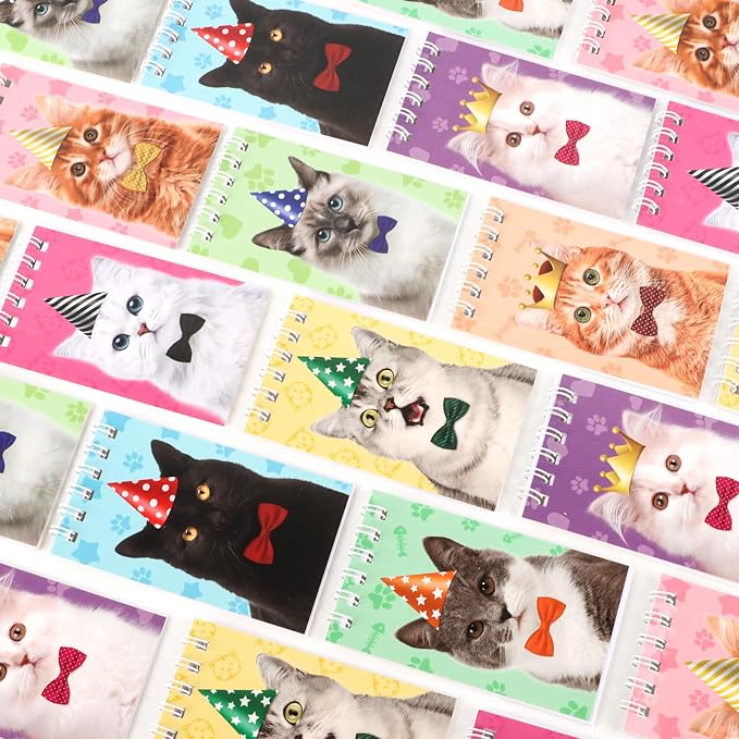Hooqict 24 Pack Small Pocket Notebook Bulk Mini Notebooks for Cat Party Favors Mini Spiral Notepads Cute Memo Pads for Goodie Bag Stuffers, Pinata Fillers