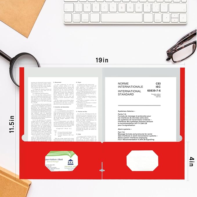 Zzrywuty File Folders with Pockets,Red Two Folders for Documents,50 Pack Paper Folders with Card Slot,Letter Size,School Students,Business,Home and Office Workers
