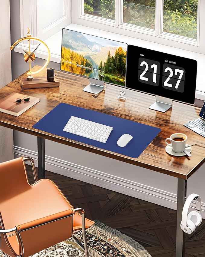 Leather Desk Pad Protector,Office Desk Mat,Large Mouse Pad, Non-Slip PU Leather Desk Blotter,Desk Pad,Waterproof Desk Writing Pad for Office and Home (Blue,35.4" x 17")
