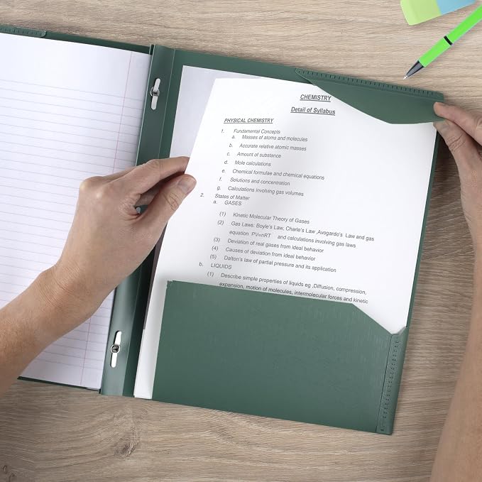 Five Star 2-Pocket Plastic Folder with Stay-Put Tabs and Prong Fasteners, Holds 8.5" x 11" Paper, Assorted Colors, 4 Pack (340300B)