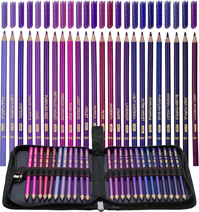 Purple Colored Pencils,Oil Based Wooden Colored Pencil Set for Adults Coloring Books Drawing Sketching Art Supplies 24 Color
