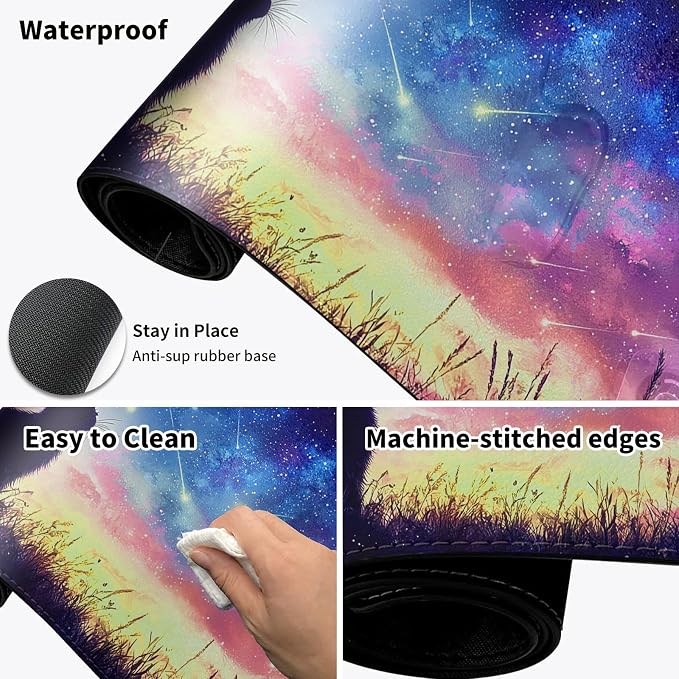 Warm Desk Pad,Heated Desk Pad,Office Mat,3 Heating Levels & 3 Hours Auto Shut-Off,31.5"*13" Gaming Mouse Laptop Keyboard Leather Desk Mat,Colorful Galaxy Cat