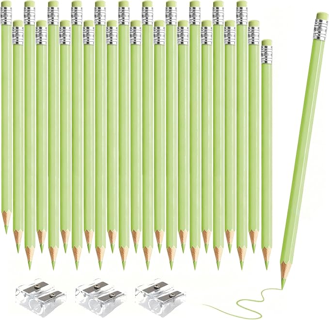 36 PCS Macaron Green Colored Pencils with Eraser Pre Sharpened Pencil 2 HB - Ideal for Checking, Grading, Tests & Office/School Supplies (cutegreen)